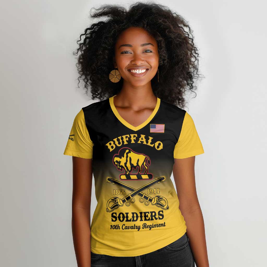 Personalized Afro-Americans Buffalo Soldiers Women V-Neck T-Shirt 10th Cavalry Regiment