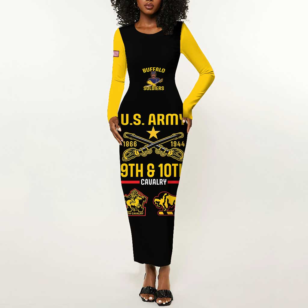 Afro-Americans Buffalo Soldiers Long Sleeve Bodycon Dress 9th and 10th Cavalry Regiment