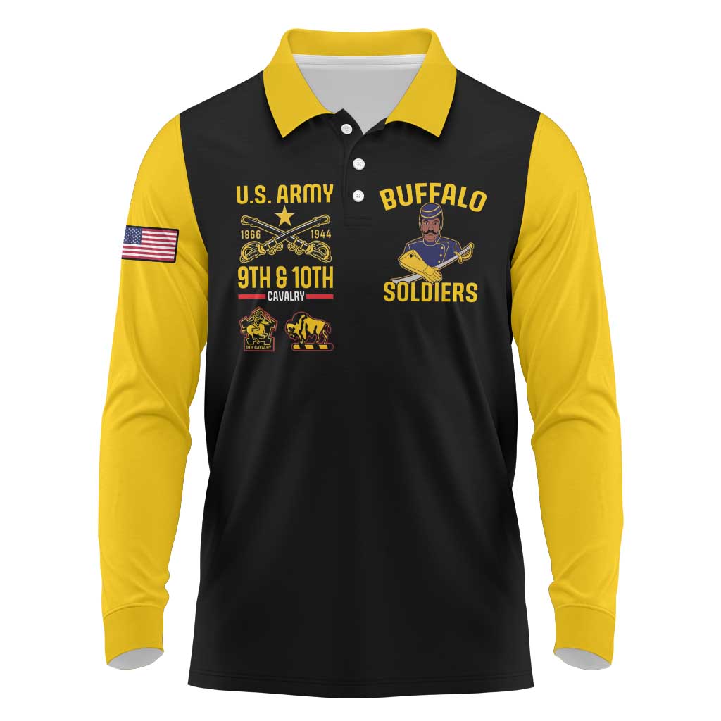 Afro-Americans Buffalo Soldiers Long Sleeve Polo Shirt 9th and 10th Cavalry Regiment