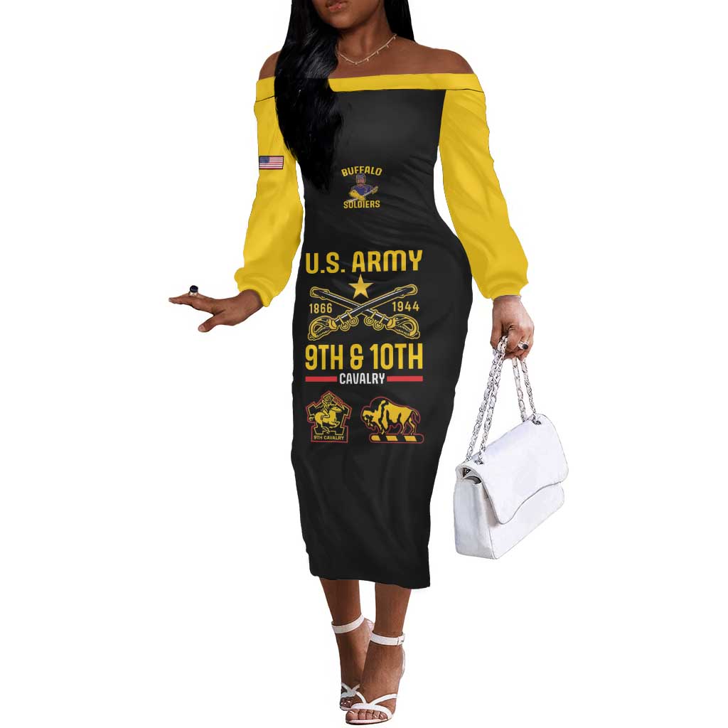 Afro-Americans Buffalo Soldiers Off The Shoulder Long Sleeve Dress 9th and 10th Cavalry Regiment