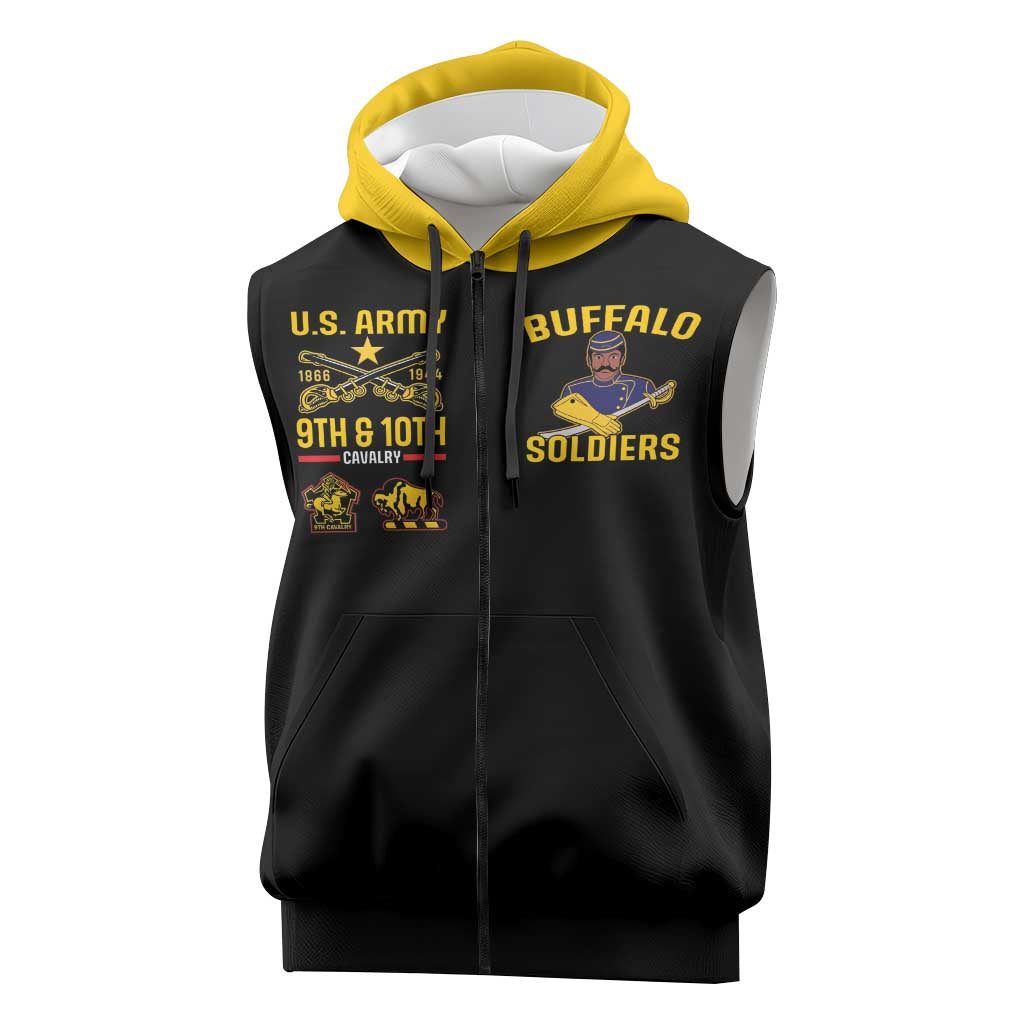 Afro-Americans Buffalo Soldiers Sleeveless Zip Hoodie 9th and 10th Cavalry Regiment - African Pride