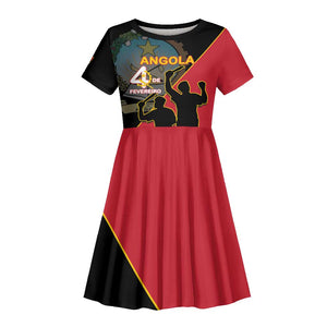 Personalized 4 De Fevereiro Angola Kid Short Sleeve Dress Coat Of Arms Style