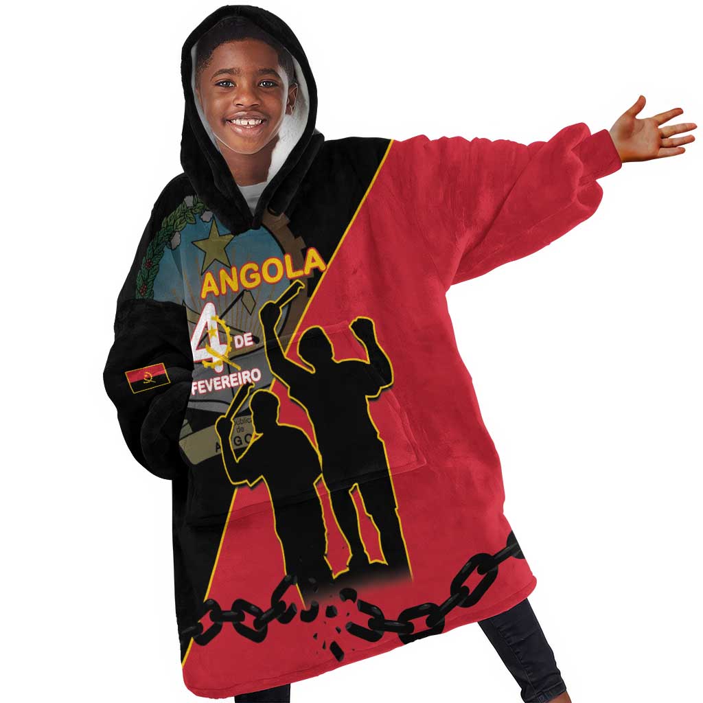 Personalized 4 De Fevereiro Angola Kid Wearable Blanket Hoodie Coat Of Arms Style