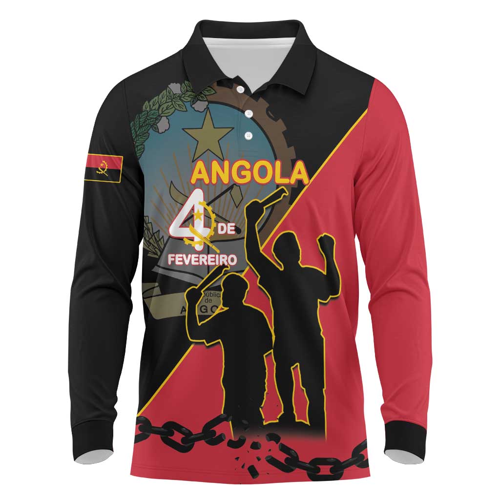 Personalized 4 De Fevereiro Angola Long Sleeve Polo Shirt Coat Of Arms Style