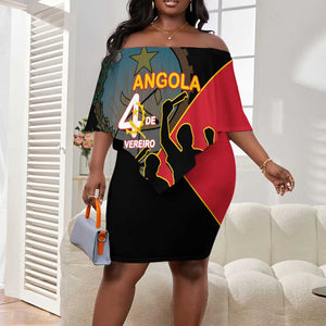 Personalized 4 De Fevereiro Angola Off Shoulder Short Dress Coat Of Arms Style