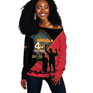 Personalized 4 De Fevereiro Angola Off Shoulder Sweater Coat Of Arms Style