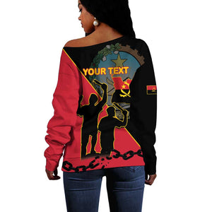 Personalized 4 De Fevereiro Angola Off Shoulder Sweater Coat Of Arms Style