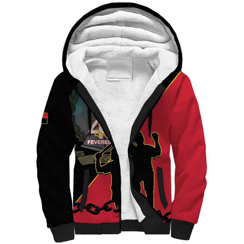 Personalized 4 De Fevereiro Angola Sherpa Hoodie Coat Of Arms Style