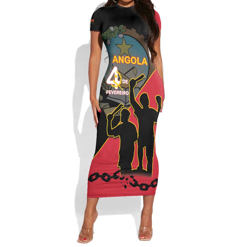 Personalized 4 De Fevereiro Angola Short Sleeve Bodycon Dress Coat Of Arms Style LT15