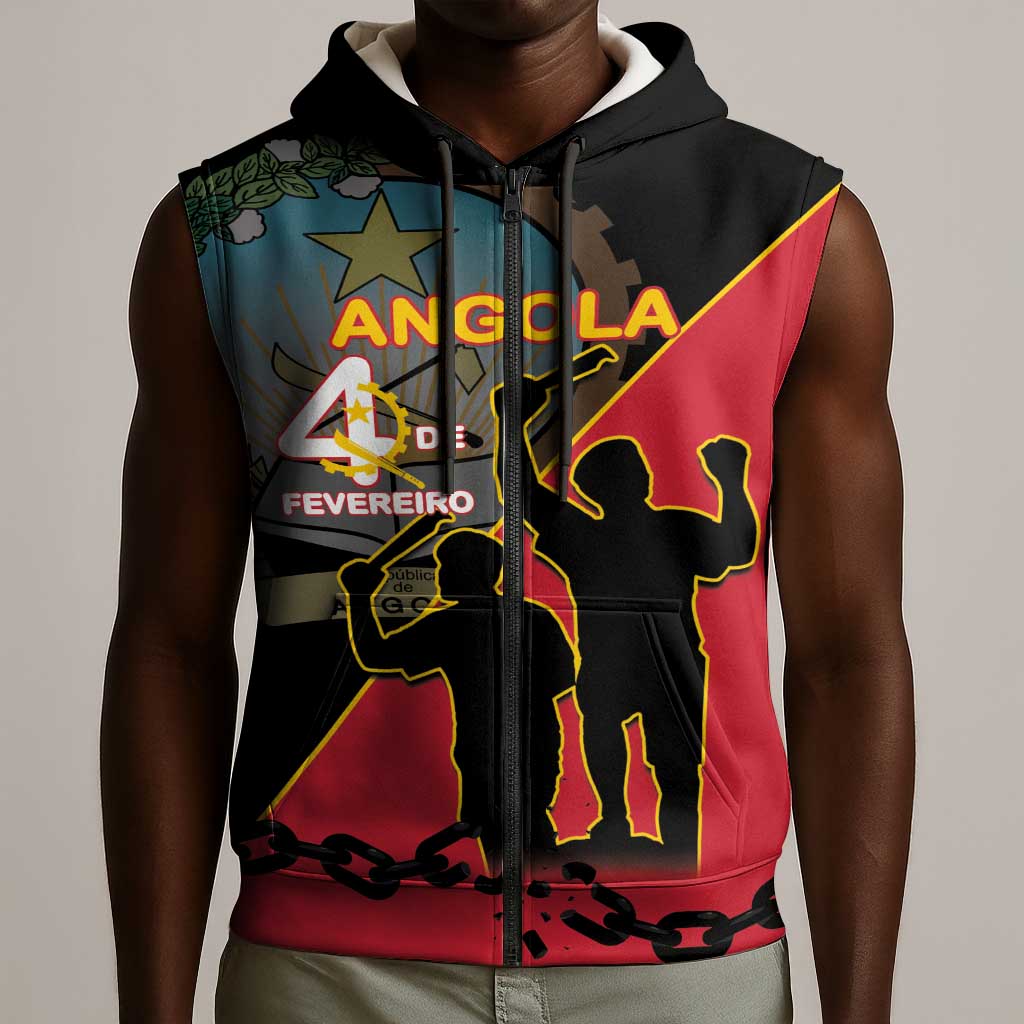 Personalized 4 De Fevereiro Angola Sleeveless Zip Hoodie Coat Of Arms Style - African Pride