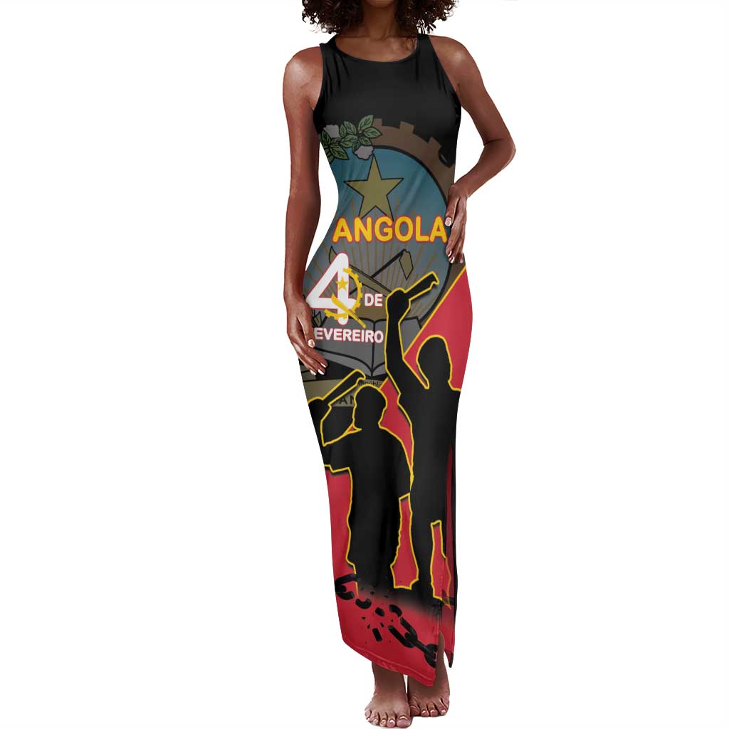 Personalized 4 De Fevereiro Angola Tank Maxi Dress Coat Of Arms Style