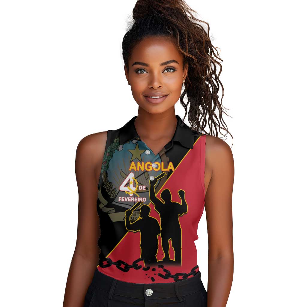 Personalized 4 De Fevereiro Angola Women Sleeveless Polo Shirt Coat Of Arms Style