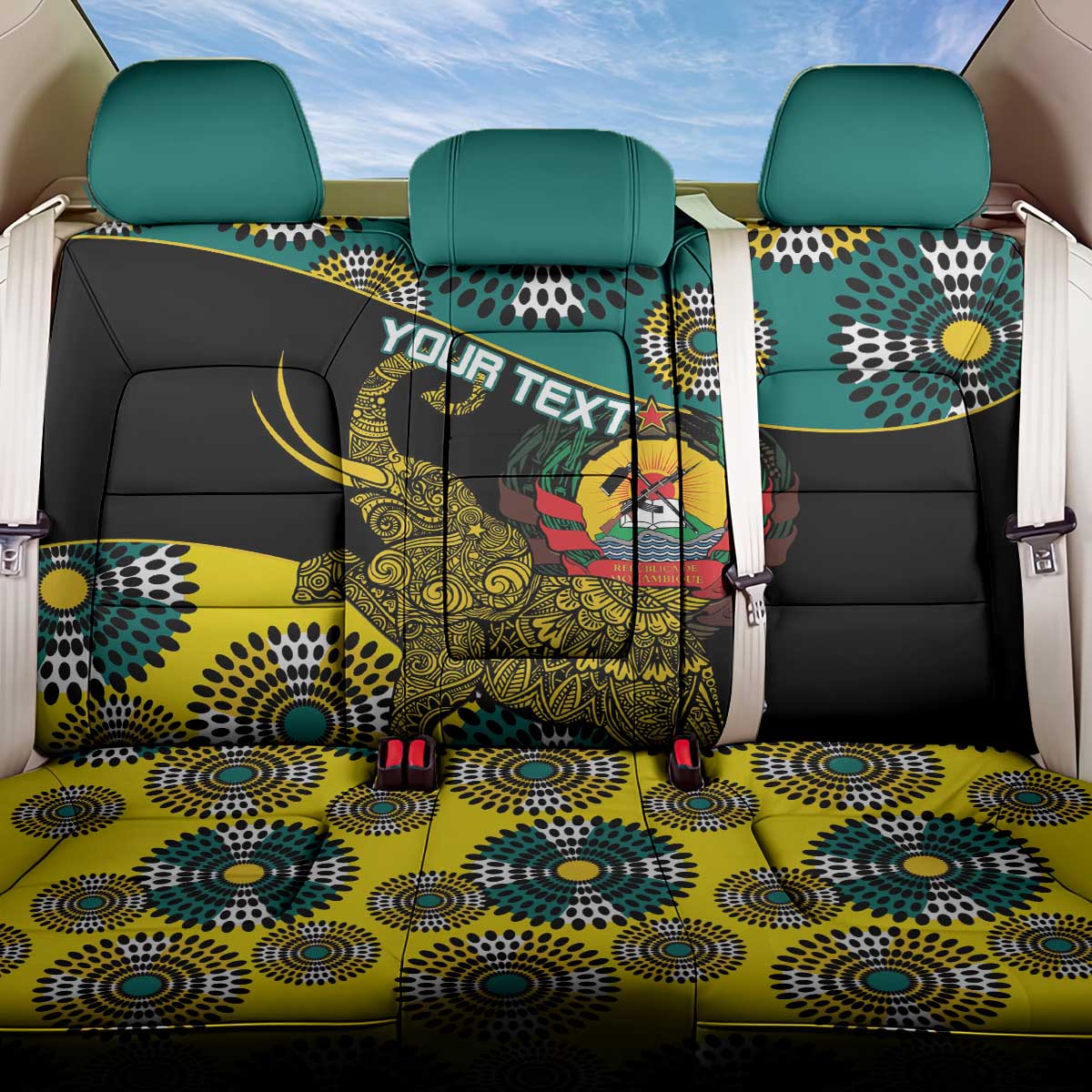 Personalized Mozambique Back Car Seat Cover African Elephant With Capunala Pattern