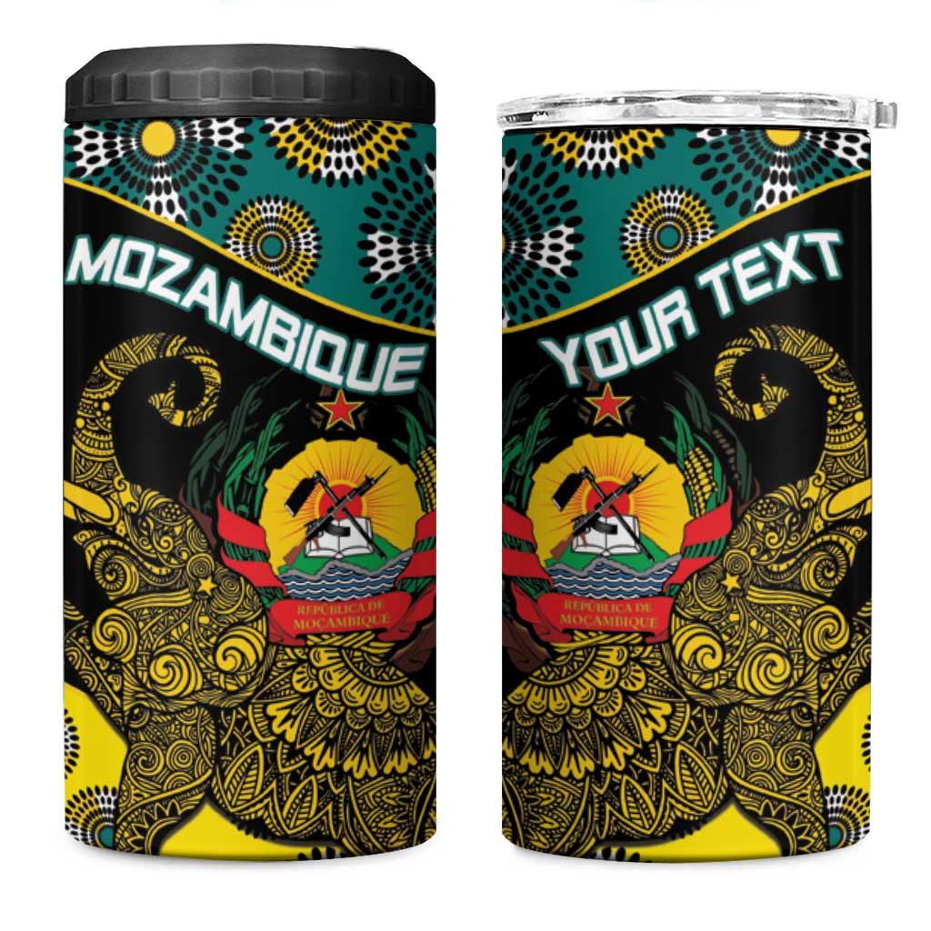 Personalized Mozambique 4 in 1 Can Cooler Tumbler African Elephant With Capunala Pattern