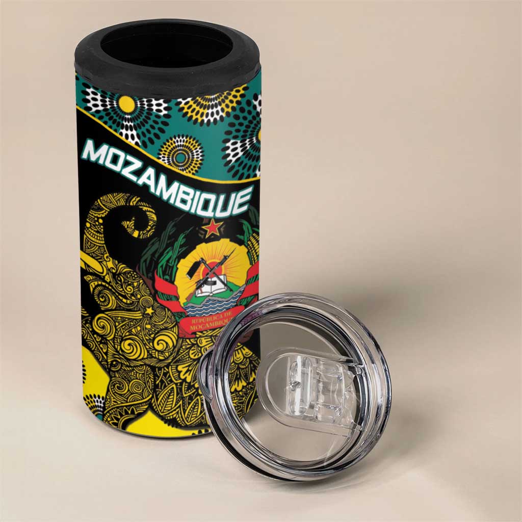 Personalized Mozambique 4 in 1 Can Cooler Tumbler African Elephant With Capunala Pattern