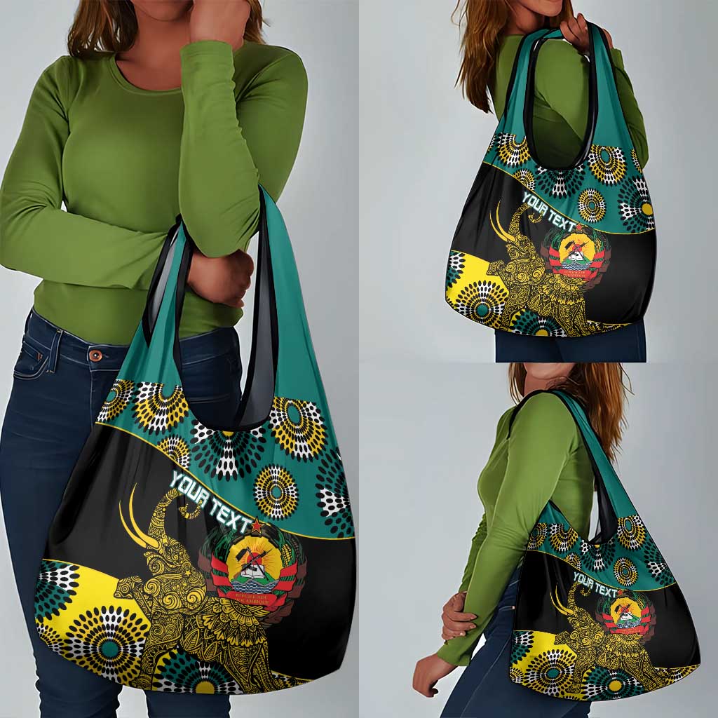 Personalized Mozambique Grocery Bag African Elephant With Capunala Pattern