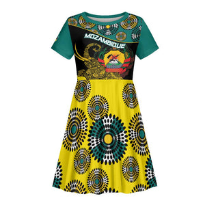 Personalized Mozambique Kid Short Sleeve Dress African Elephant With Capunala Pattern