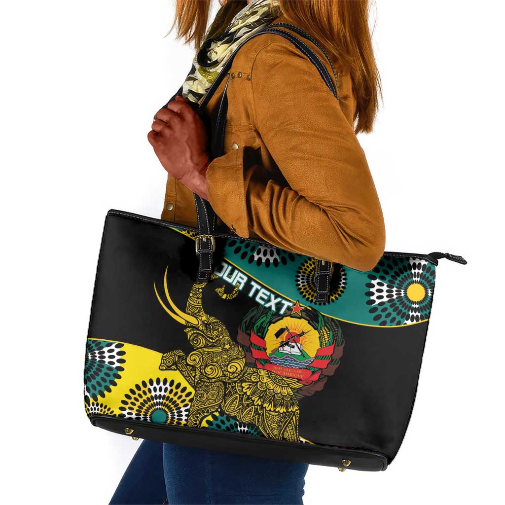 Personalized Mozambique Leather Tote Bag African Elephant With Capunala Pattern