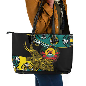 Personalized Mozambique Leather Tote Bag African Elephant With Capunala Pattern