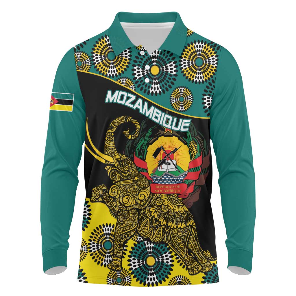 Personalized Mozambique Long Sleeve Polo Shirt African Elephant With Capunala Pattern