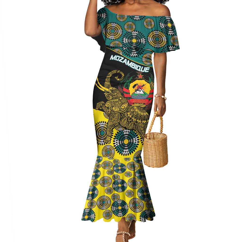 Personalized Mozambique Mermaid Dress African Elephant With Capunala Pattern