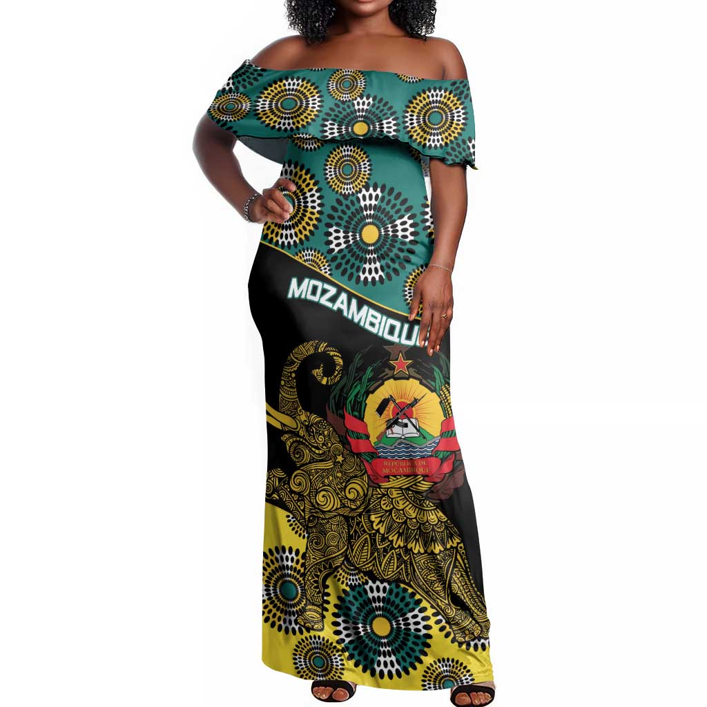 Personalized Mozambique Off Shoulder Maxi Dress African Elephant With Capunala Pattern