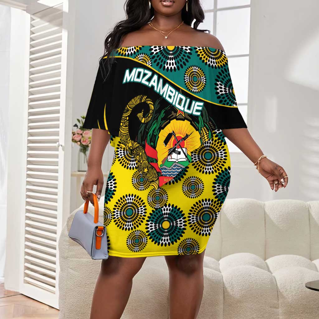 Personalized Mozambique Off Shoulder Short Dress African Elephant With Capunala Pattern