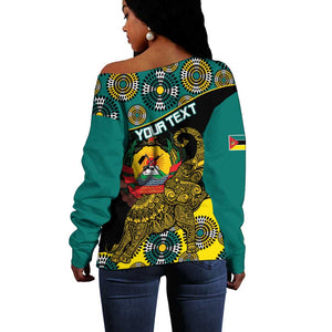 Personalized Mozambique Off Shoulder Sweater African Elephant With Capunala Pattern