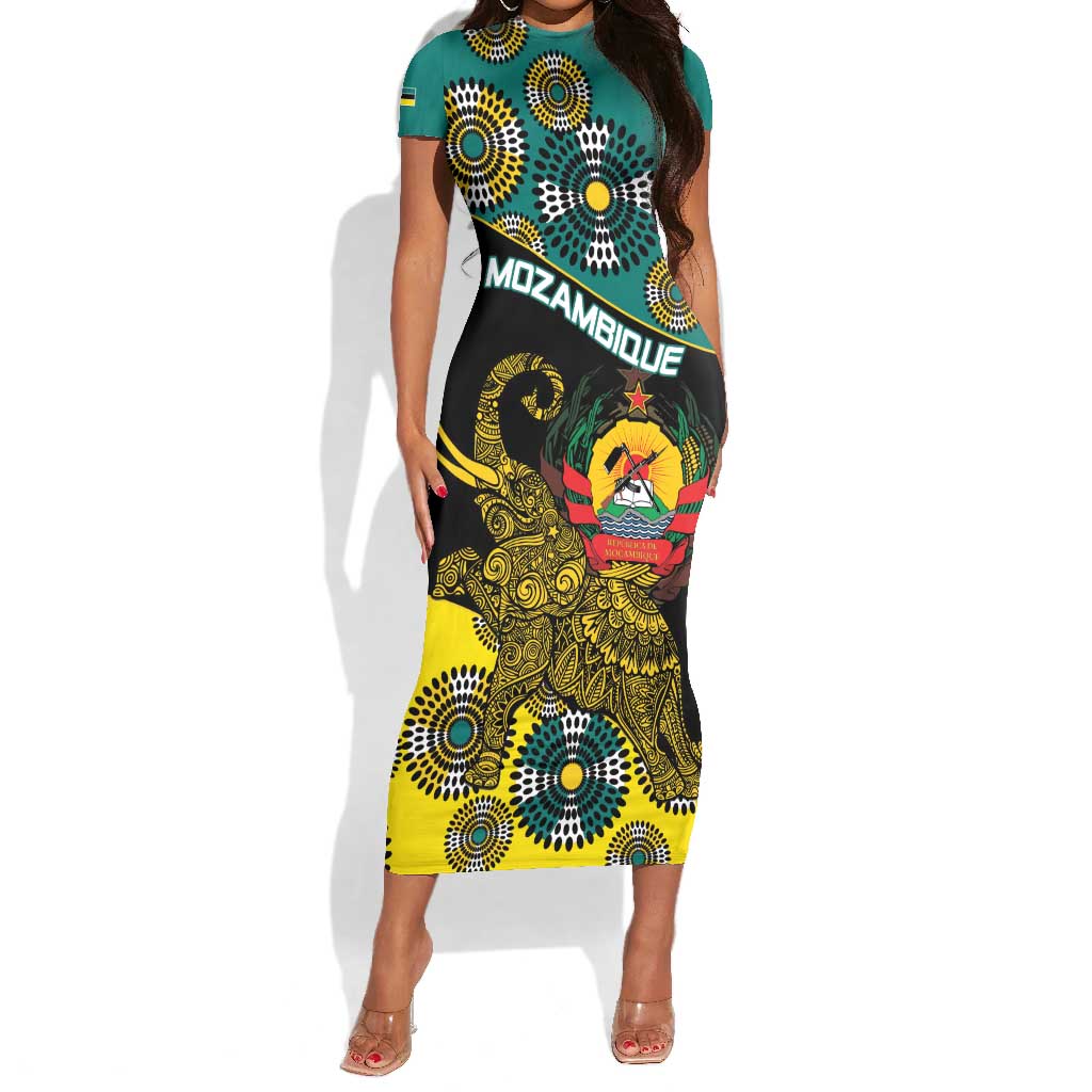 Personalized Mozambique Short Sleeve Bodycon Dress African Elephant With Capunala Pattern