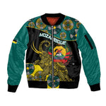 Personalized Mozambique Sleeve Zip Bomber Jacket African Elephant With Capunala Pattern