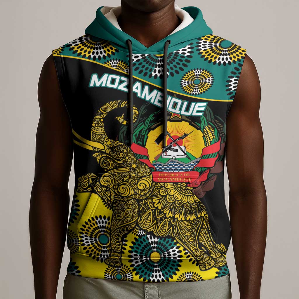 Personalized Mozambique Sleeveless Hoodie African Elephant With Capunala Pattern - African Pride