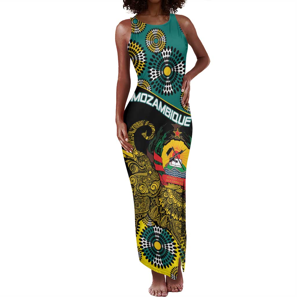 Personalized Mozambique Tank Maxi Dress African Elephant With Capunala Pattern