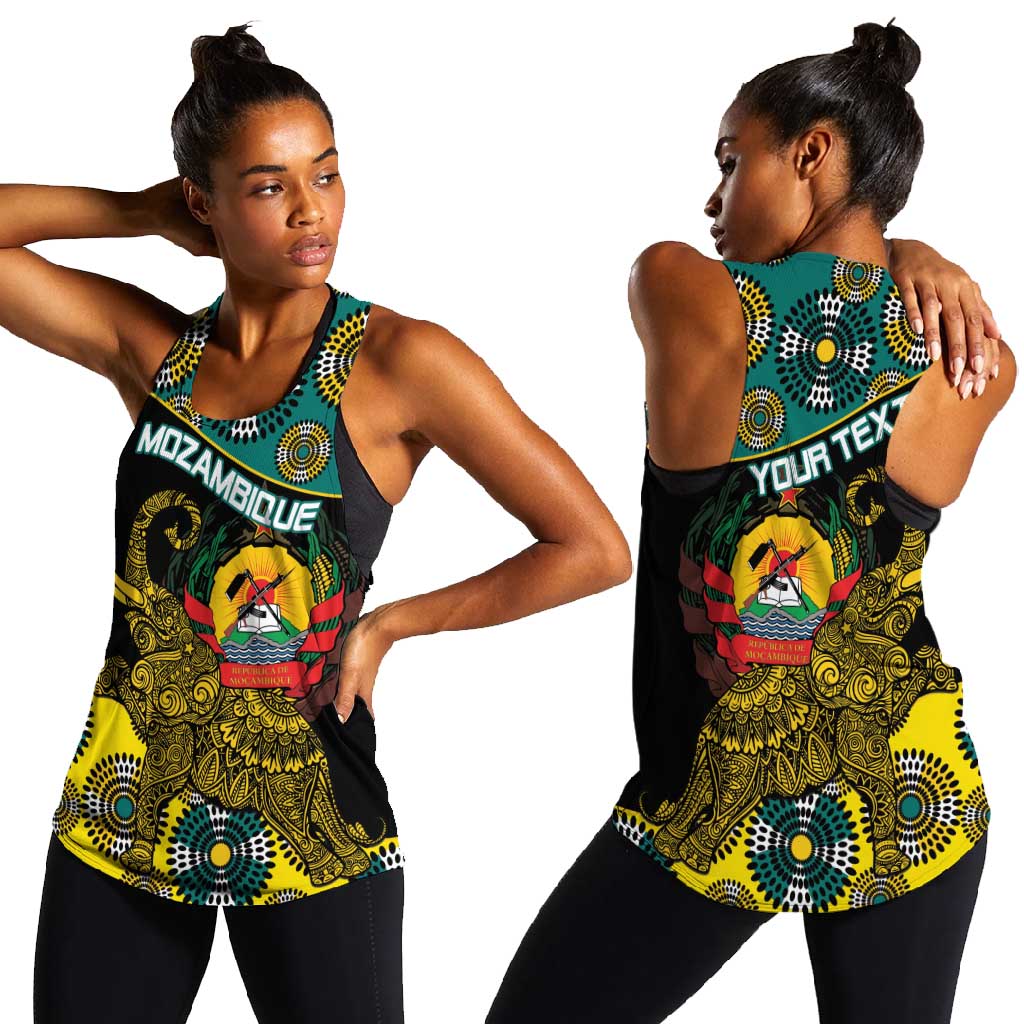 Personalized Mozambique Women Racerback Tank African Elephant With Capunala Pattern