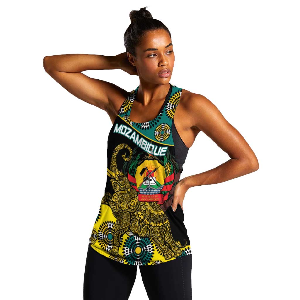 Personalized Mozambique Women Racerback Tank African Elephant With Capunala Pattern