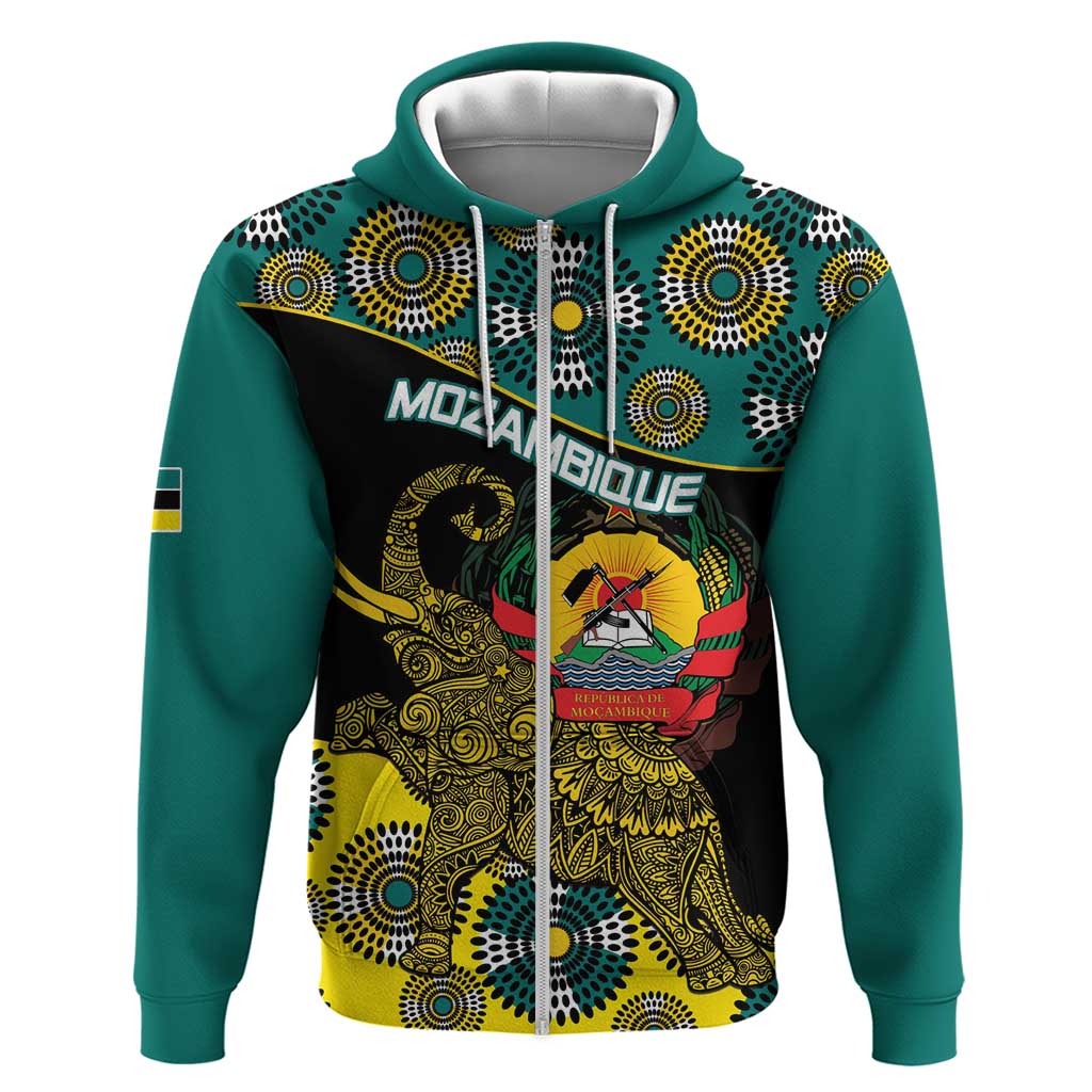 Personalized Mozambique Zip Hoodie African Elephant With Capunala Pattern