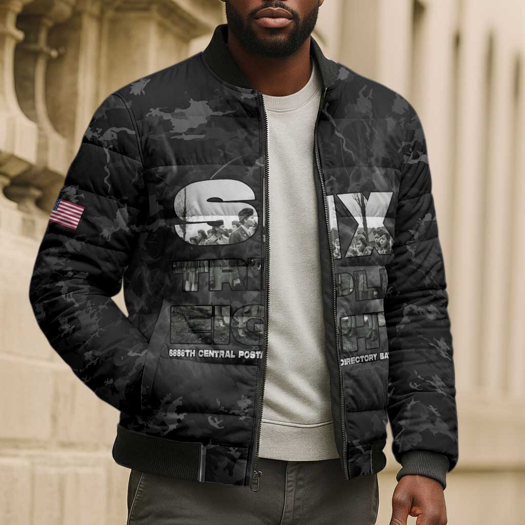 African American Heroes Bomber Puffer Jacket Six Triple Eight - Camo Style