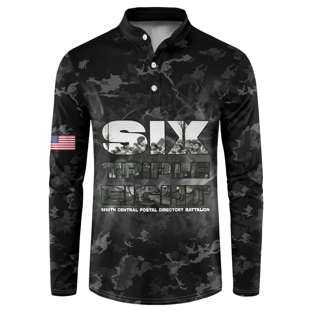 African American Heroes Button Sweatshirt Six Triple Eight - Camo Style