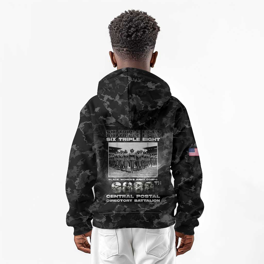 African American Heroes Kid Hoodie Six Triple Eight - Camo Style