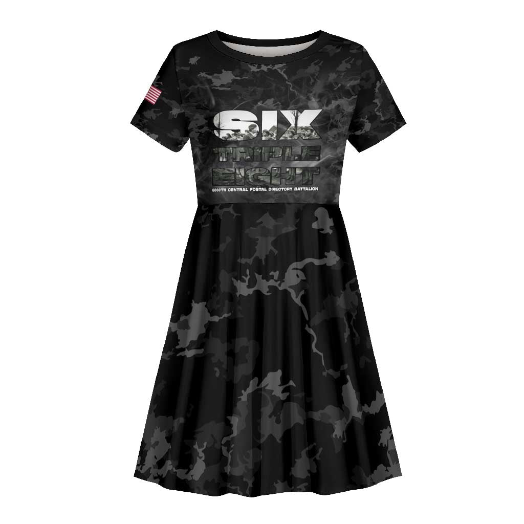 African American Heroes Kid Short Sleeve Dress Six Triple Eight - Camo Style