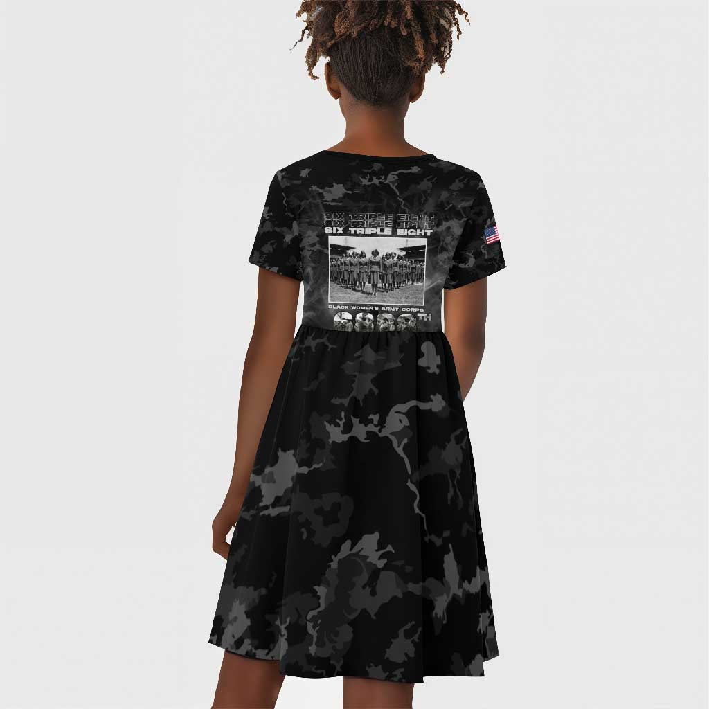 African American Heroes Kid Short Sleeve Dress Six Triple Eight - Camo Style
