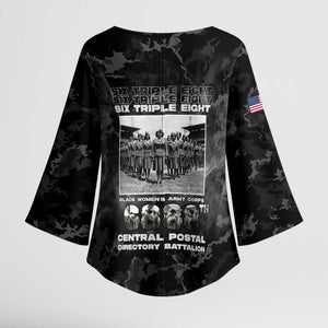 African American Heroes Kimono Sleeve Blouse Six Triple Eight - Camo Style