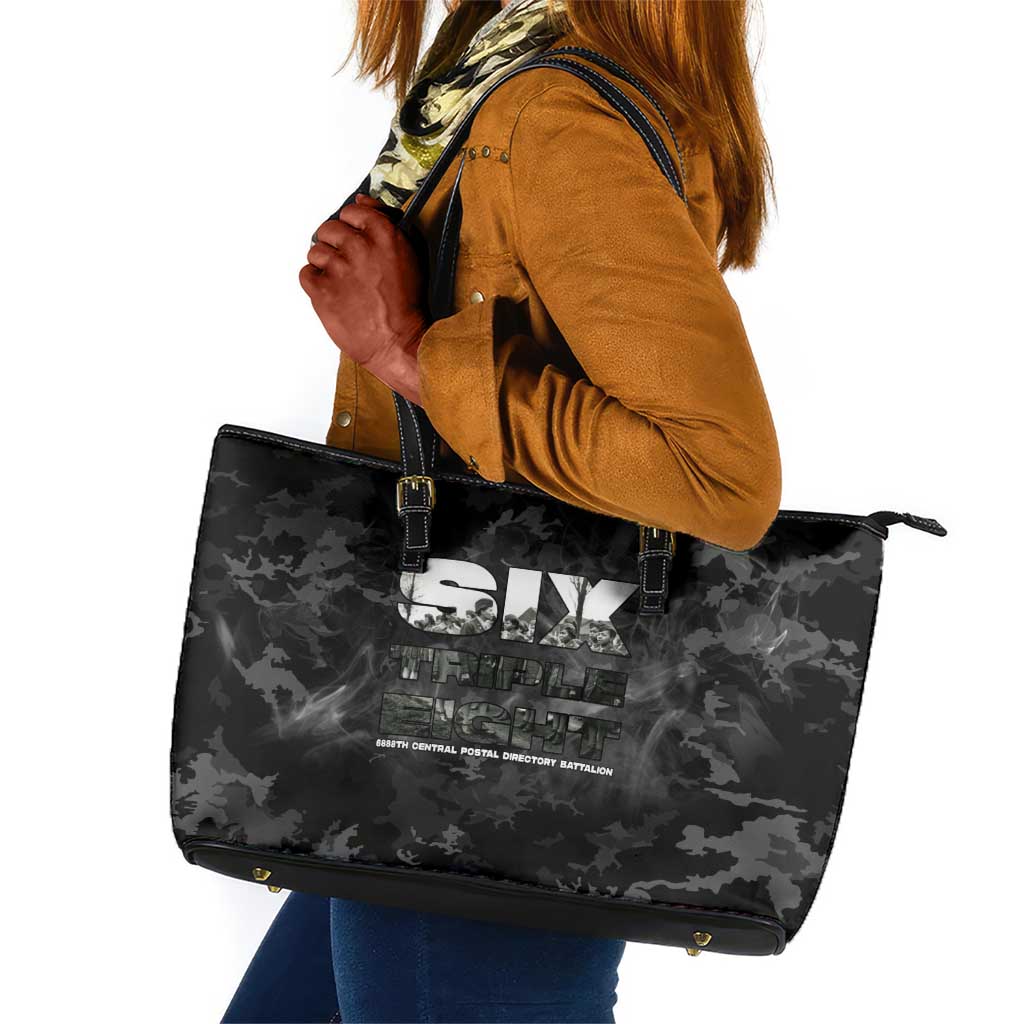 African American Heroes Leather Tote Bag Six Triple Eight - Camo Style