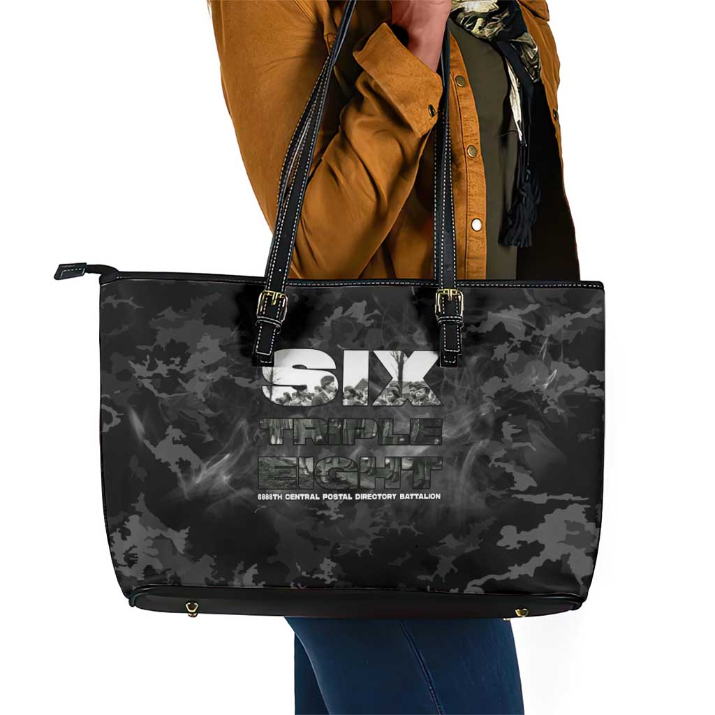 African American Heroes Leather Tote Bag Six Triple Eight - Camo Style