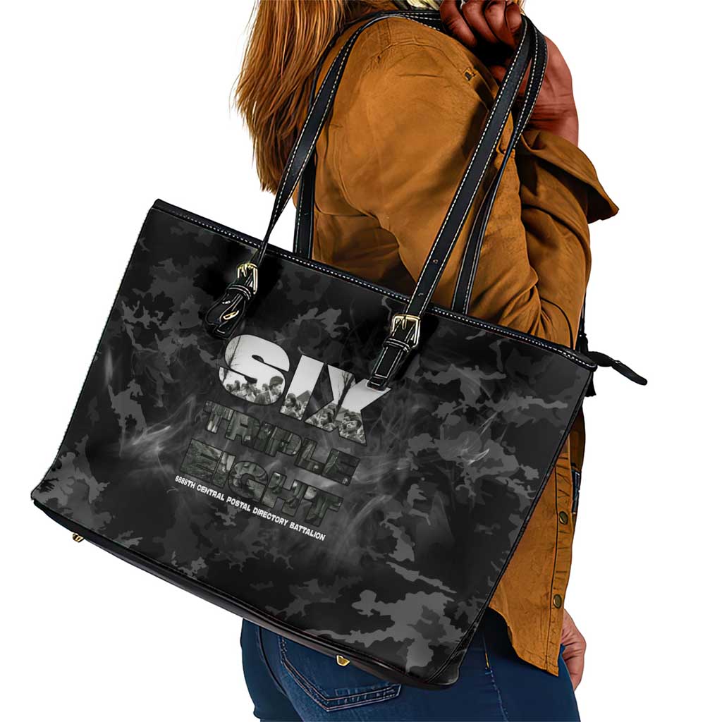 African American Heroes Leather Tote Bag Six Triple Eight - Camo Style