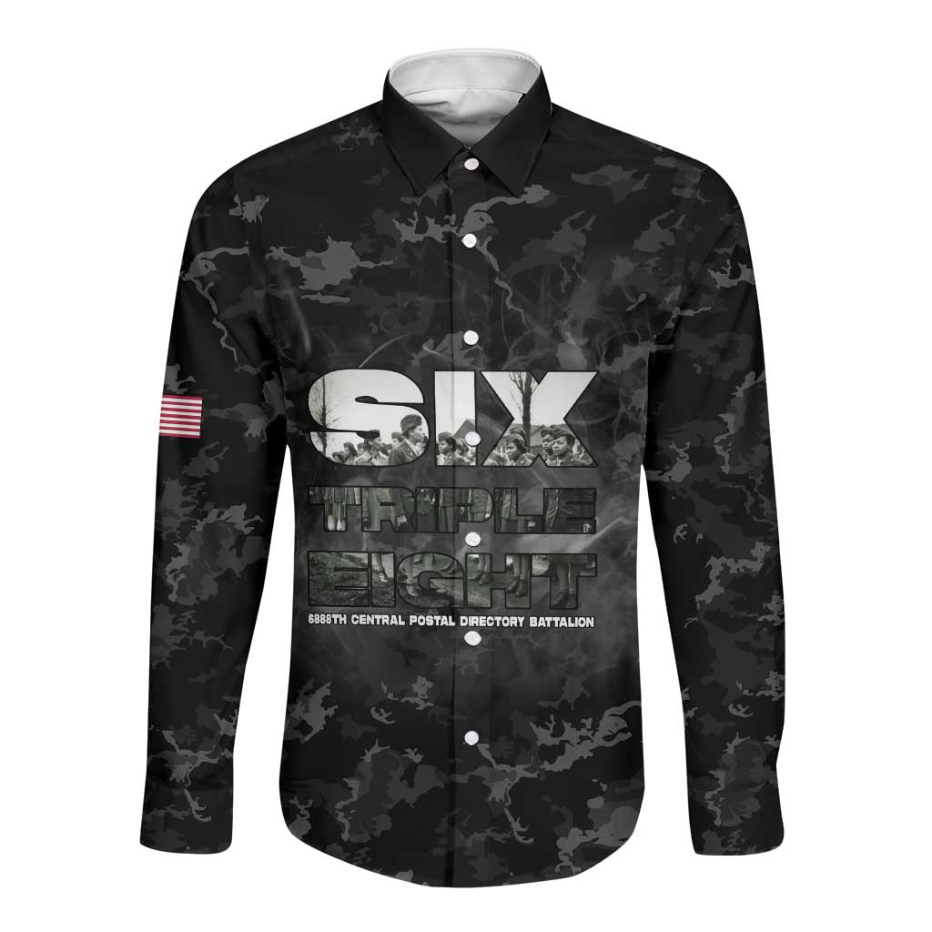 African American Heroes Long Sleeve Button Shirt Six Triple Eight - Camo Style