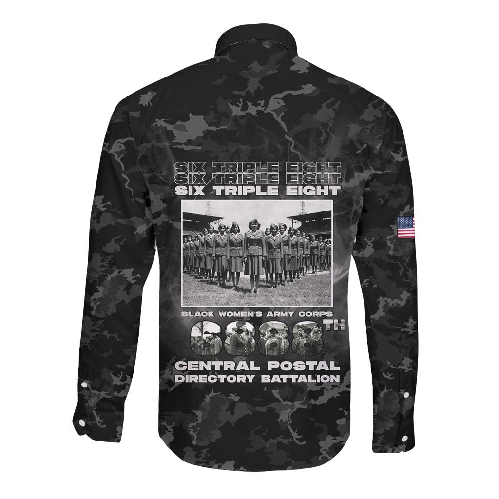 African American Heroes Long Sleeve Button Shirt Six Triple Eight - Camo Style