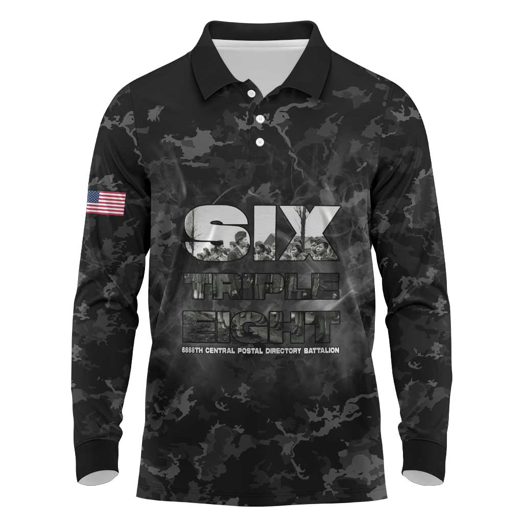 African American Heroes Long Sleeve Polo Shirt Six Triple Eight - Camo Style