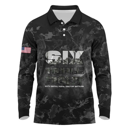 African American Heroes Long Sleeve Polo Shirt Six Triple Eight - Camo Style