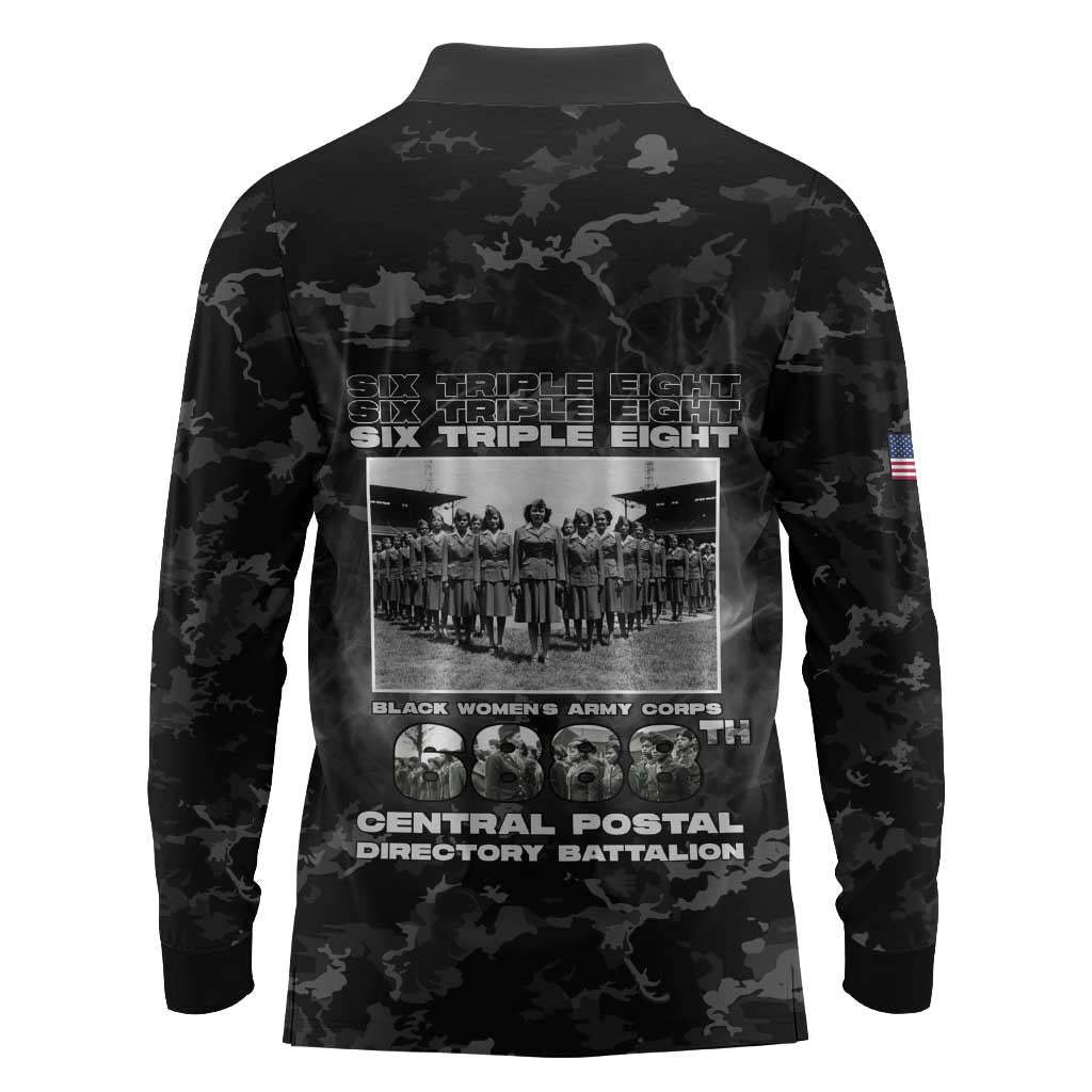 African American Heroes Long Sleeve Polo Shirt Six Triple Eight - Camo Style
