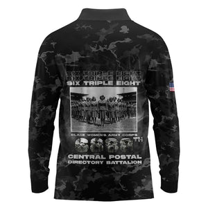African American Heroes Long Sleeve Polo Shirt Six Triple Eight - Camo Style